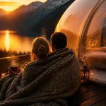 Week end rhone alpes amoureux : couple en bulle spa au bord du lac alpin