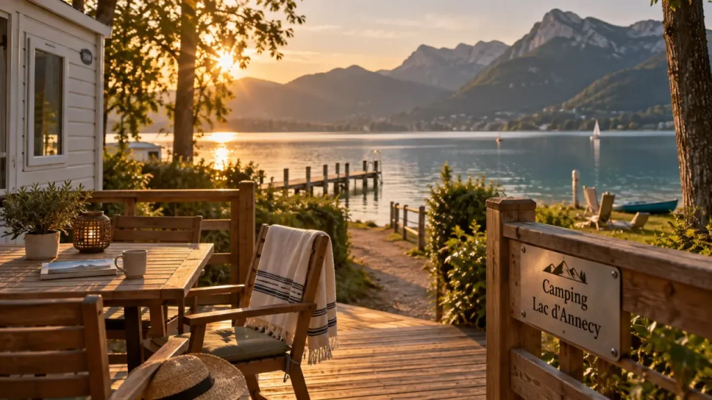 Camping international lac annecy à Saint-Jorioz, terrasse et vue sur le lac