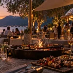 Ébo Annecy restaurant bar au brasero, vue tables et lac à golden hour