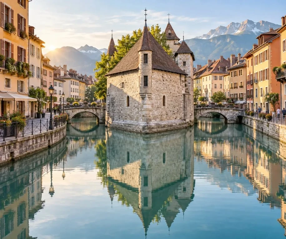 Vieille ville d’Annecy et Palais de l’Île au bord du Thiou