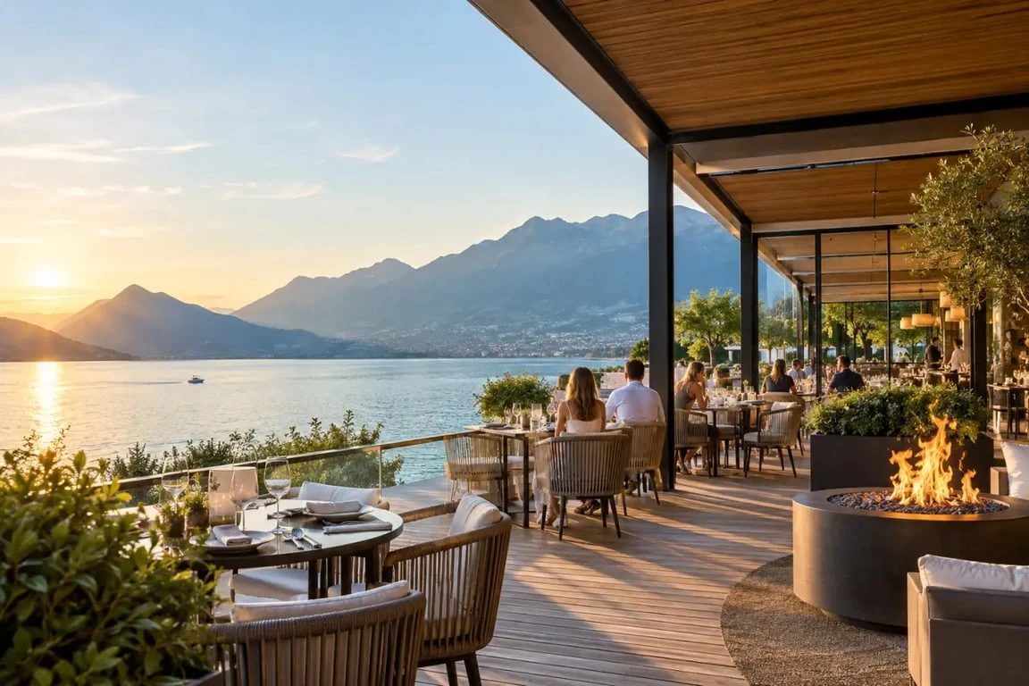 Ébo Annecy restaurant bar avec brasero, terrasse et vue sur le lac