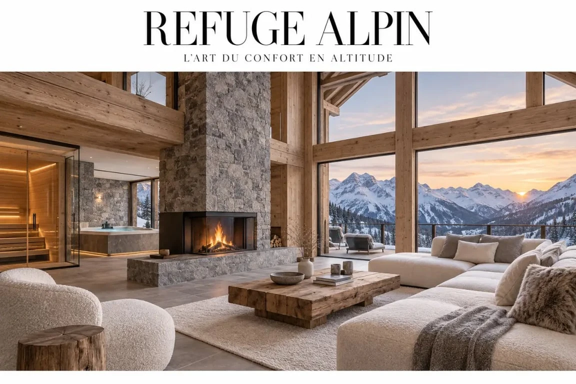 Chalet Alpes luxe avec cheminée, vue sur les sommets et espace bien-être