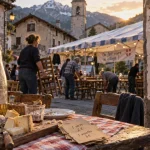 Fête de village aujourd'hui en Savoie : buvette et affiche Bals populaires