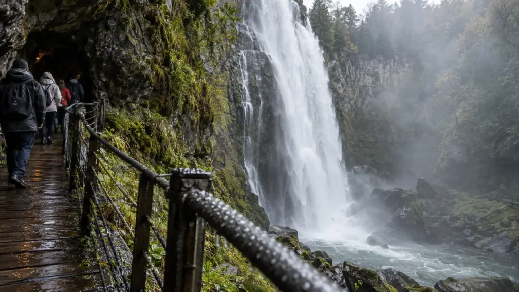 Grottes seythenex : cascade de 45 m et passerelle humide