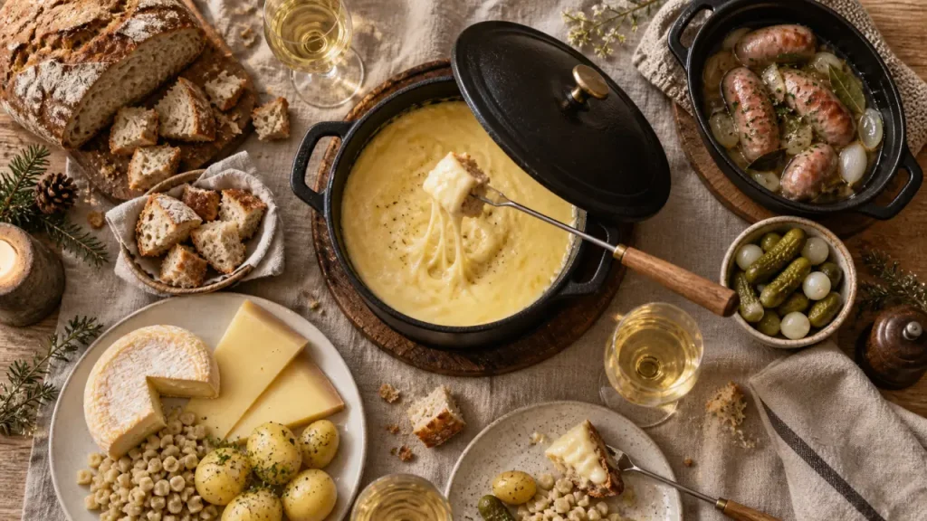 Spécialités savoie : caquelon, diots et fromages de Savoie